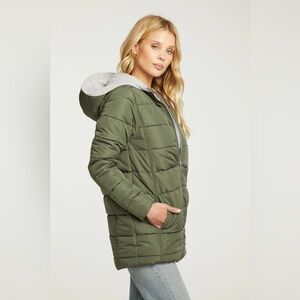 Quilted Hooded Long Puffer Zip Up Jacket M